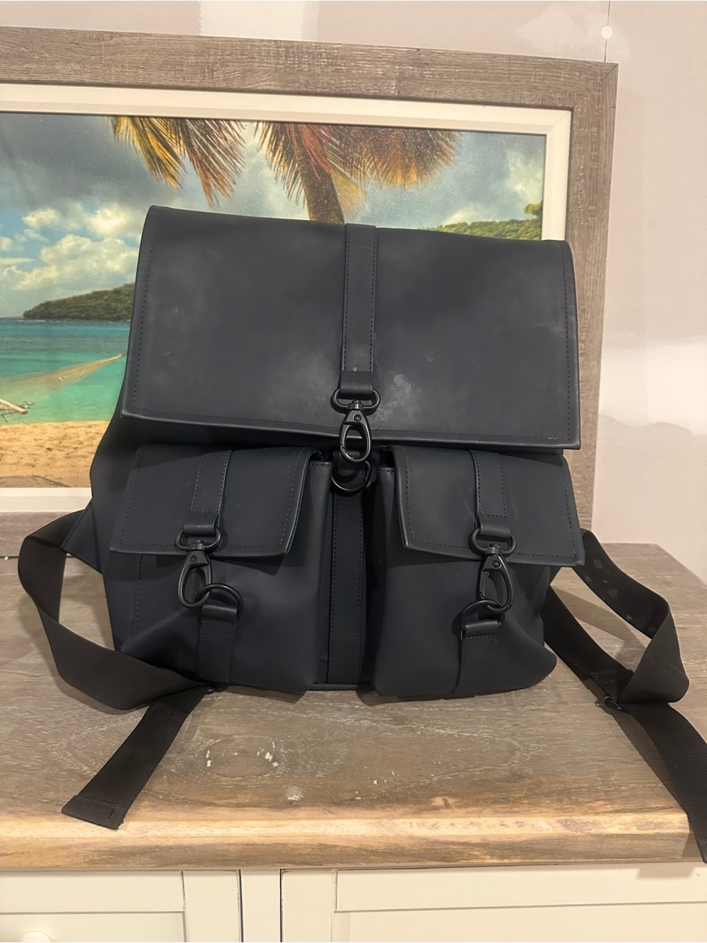 Rains Navy Roll-Top Backpack with Front Flap Pockets